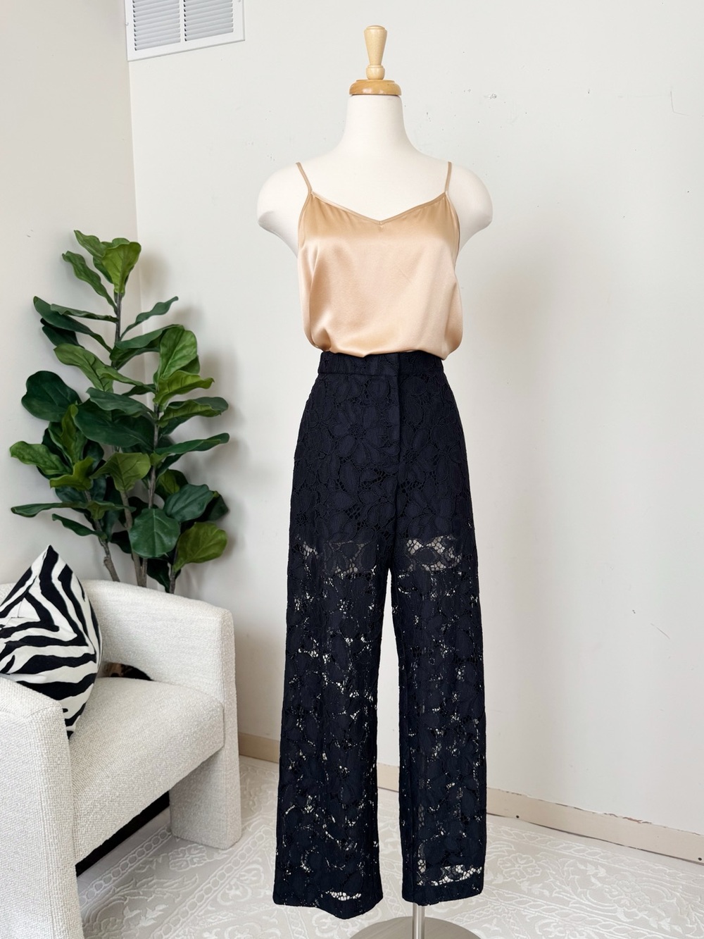 Black Lace straight leg pants